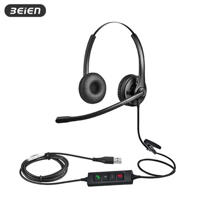Über das Ohr mit zwei kabelgebundenem USB -Headset mit ENC